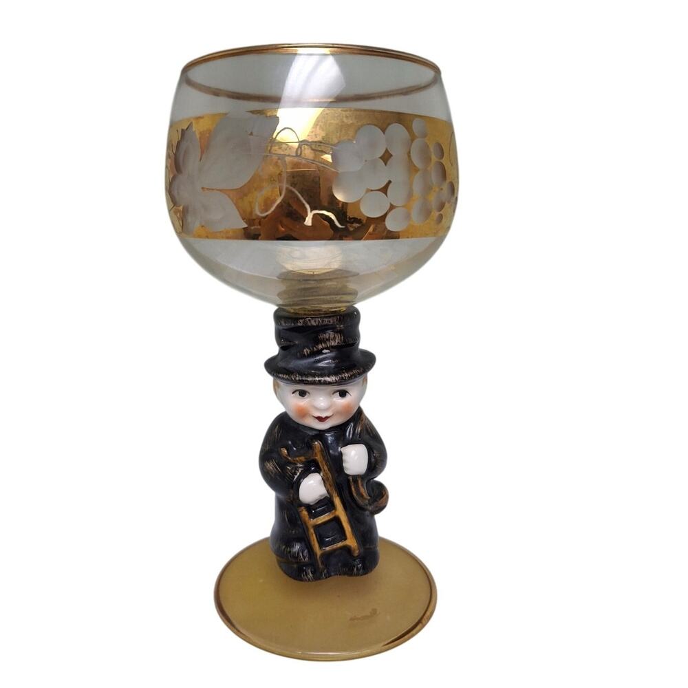 Vintage Hummel Goebel Chimney Sweep Gold Trim Stemmed Liquor Snifter Wine Glass